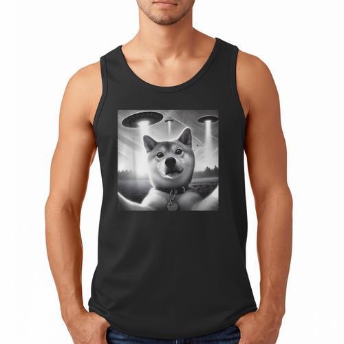 Shiba Inu Dog Dad Mom Graphic Selfie UFOs Weird Aliens Men Tank Top - Father's Day Fun