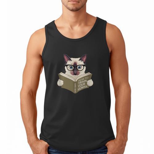 Siamese Cat Reading Book How To Train Your Human Humorous Men Tank Top - Bookorys
