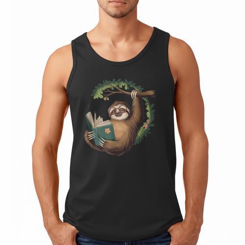 Sloth Reading a Book Lazy Sloth Bookworm Men Tank Top - Bookorys UK