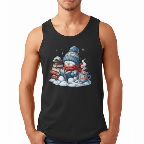 Snowman Reading Books Lovers Librarian Bookworm Christmas Men Tank Top - Bookorys