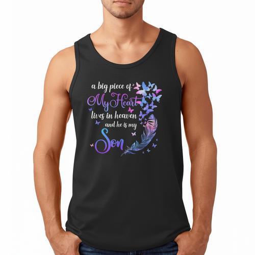 My Son Lives In Heaven Memorial Quotes Love Mom Dad Matching Men Tank Top - Father's Day Fun