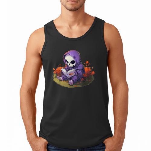 Spooky Grim Reaper Reading A Book Cute Creepy Halloween Men Tank Top - Bookorys