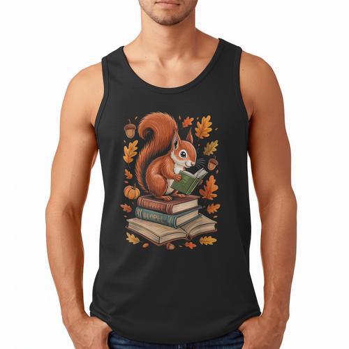Squirrel Reading Book Lovers Fall Leaves Library Books Men Tank Top - Bookorys CA