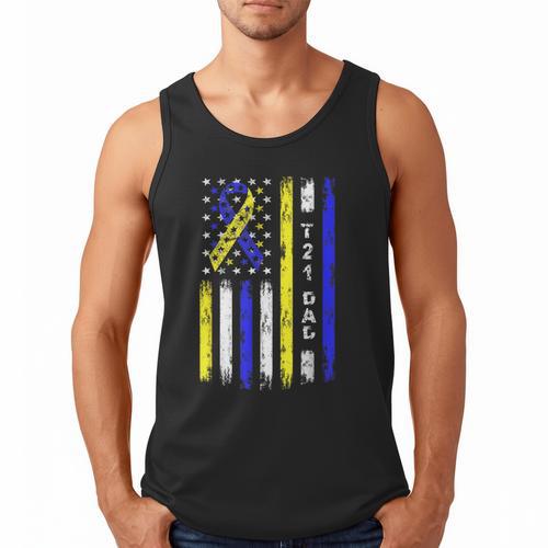 T21 Dad American Flag Down Syndrome Awareness Men Tank Top - Father's Day Fun