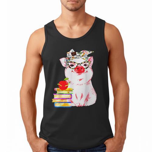 Teacher Pig Cute Farm Animal Book Lover School Student For Men Women Kids Men Tank Top - Bookorys