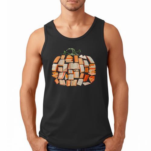 Thanksgiving Fall Books Pumpkins Vintage Library Teacher Kid Men Tank Top - Bookorys