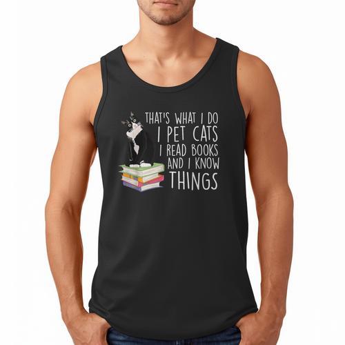 That's What I Do I Pet Cat I Read Books Tuxedo Cat Bookworm Men Tank Top - Bookorys