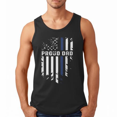 Thin Blue Line Proud Dad Police Family T-Shirt Men Tank Top - Father's Day Fun
