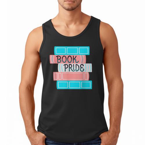 Threadless Grey Sky Chai Trans Book Pride Graphic Men Tank Top - Bookorys