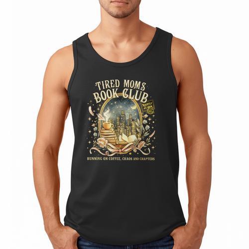 Tired Moms Book Club Cozy Night Coffee Reading Cat Men Tank Top - Bookorys