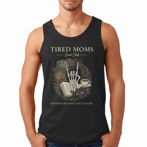 Tired Moms Book Club Dark Floral Coffee Skeleton Men Tank Top - Bookorys