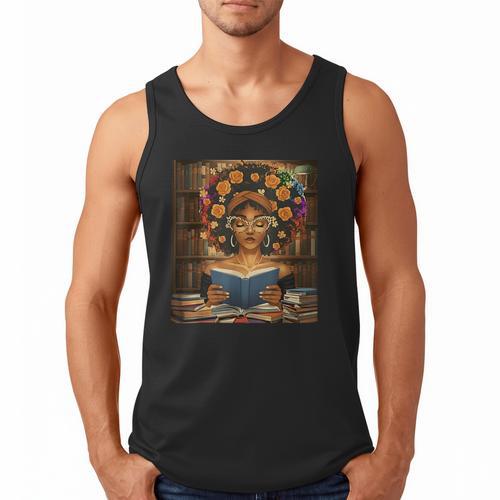 History Month Black Afro Girl Women Book Lovers Flower Men Tank Top - Bookorys