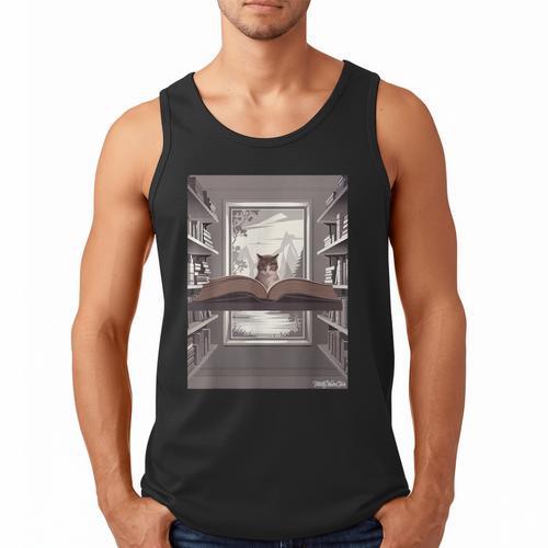 Totally Weird Tees Cat Library Book Reading Literary Men Tank Top - Bookorys AU