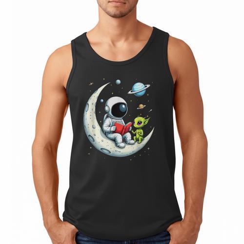 UFO Alien Astronaut Reading Book In Space Men Tank Top - Bookorys