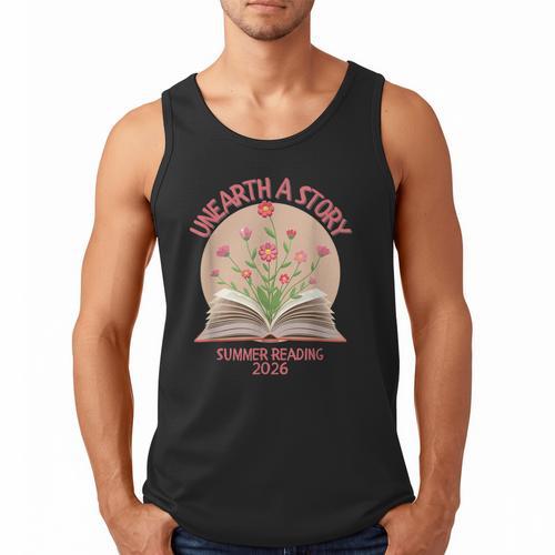 Unearth a Story 2026 Summer Reading Program Flowers Book Men Tank Top - Bookorys