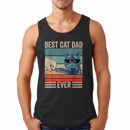 Vintage Best Cat Dad Ever Bump Fist Father's Day Cat Daddy Men Tank Top - Father's Day Fun