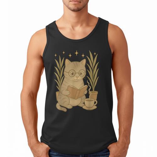 Vintage Cat Reading Book Lover Retro Kitten Cottagecore Men Tank Top - Bookorys AU