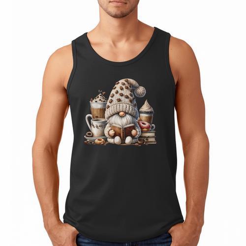 Vintage Cute Gnome Reading Book Coffee Latte Men Women Kids Men Tank Top - Bookorys