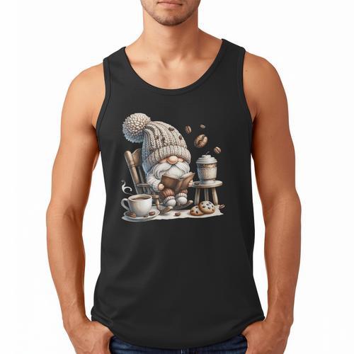 Vintage Cute Gnome Reading Book Coffee Cute Gnome Graphic Men Tank Top - Bookorys AU