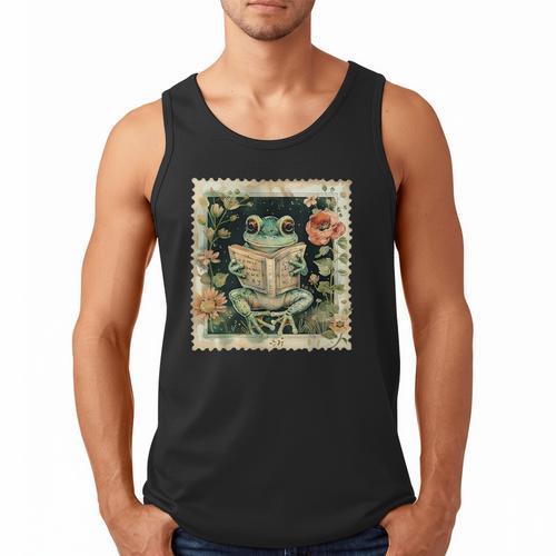 Vintage Frog Reading Book Bookish Cottagecore Men Tank Top - Bookorys