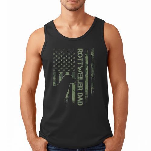 Vintage USA Camo Flag Proud Rottweiler Dad Rottie Silhouette Men Tank Top - Father's Day Fun