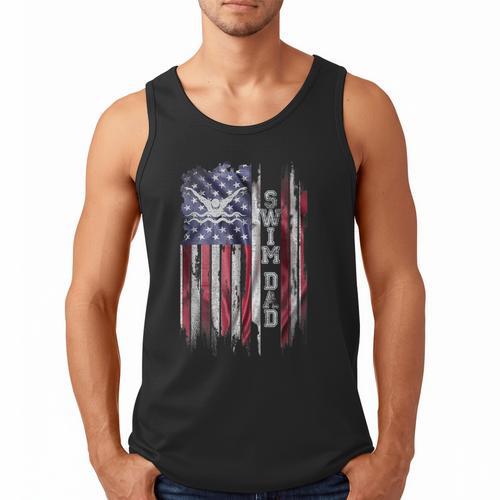 Vintage USA Flag Proud Swimming Dad Swim Swimmer Silhouette Men Tank Top - Father's Day Fun