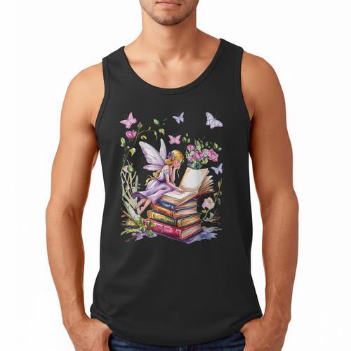 Watercolor Butterfly Fairy Read Book Library Fantasy Novel Men Tank Top - Bookorys AU