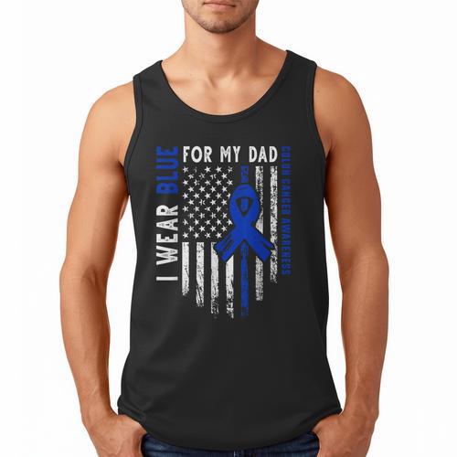 I Wear Blue For My Dad Colon Cancer Awareness Blue USA Flag Men Tank Top - Father's Day Fun