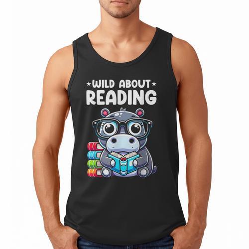 Wild About Reading Book Lover Hippo Men Tank Top - Bookorys