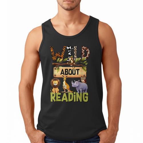 Wild About Reading Reading Books And Bookworm Library Day Men Tank Top - Bookorys