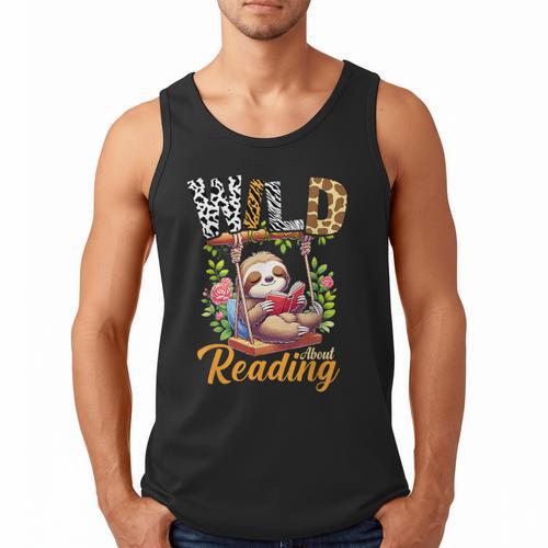 Wild About Reading Books Reader Lover Funny Teacher Animals For Men Women Kids Men Tank Top - Bookorys