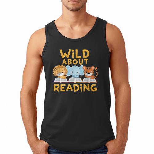 Wild About Reading Cute Animal Book Lover Kids Men Tank Top - Bookorys CA