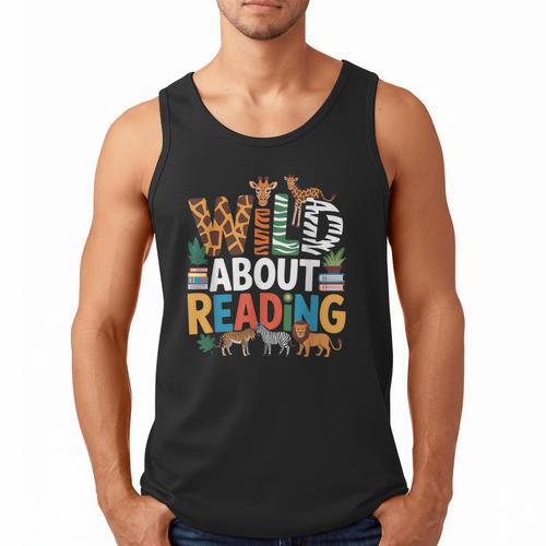 Wild About Reading Zoo Animals Books Reader Lover Men Tank Top - Bookorys CA