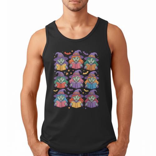 Witches Reading Books Halloween Cute Teens Kids Men Tank Top - Bookorys