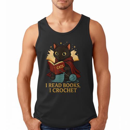 Wizard Cat Reading a Book While Crocheting Men Tank Top - Bookorys