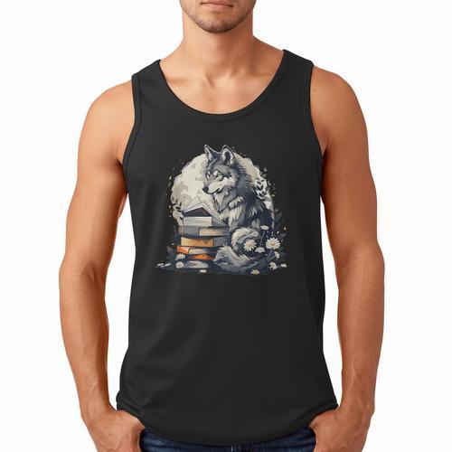 Wolf Reading Book Librarian Library Wolves Men Tank Top - Bookorys AU