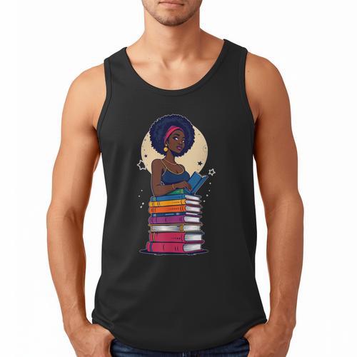 Woman And Books Stack Afro Girl Reading Lover Men Tank Top - Bookorys DE