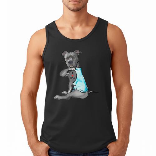 Women Dog Pitbull I Love Dad Tattoo Men Tank Top - Father's Day Fun