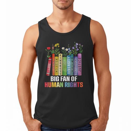 Women Floral Book Big Fan Of Human Rights Liberal Protest Men Tank Top - Bookorys UK