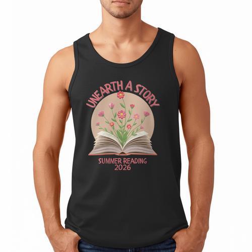 Women's Unearth a Story 2026 Summer Reading Program Flowers Book Men Tank Top - Bookorys CA