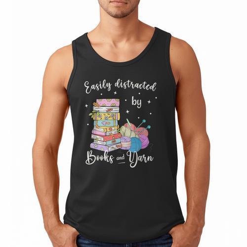 Yarn Quote Easily Distracted By Books And Yarn Reader Men Tank Top - Bookorys DE