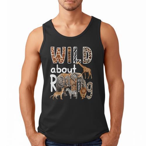 Zoo Animals Wild About Reading Books Reader Lover Librarian Men Tank Top - Bookorys CA