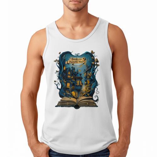 4 Books Are Portable Magic Bookish Reading Nerd Quote Men Tank Top - Bookorys