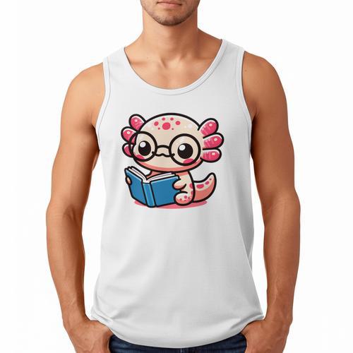 Adorable Book Lover Axolotl With Reading Glasses Cute Men Tank Top - Bookorys