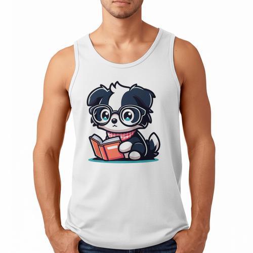 Adorable Book Lover Border Collie With Reading Glasses Cute Raglan Baseball Tee Men Tank Top - Bookorys UK