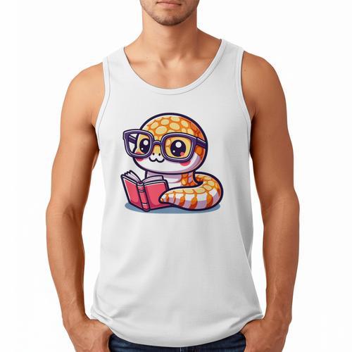 Adorable Book Lover Rattlesnake With Reading Glasses Cute Men Tank Top - Bookorys