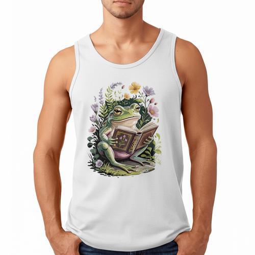 Aesthetic Cottagecore Frog Reading Book Floral Book Lover Men Tank Top - Bookorys
