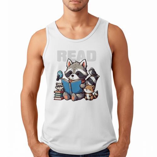 Animals Raccoon Reading Book Librarian Across America Kids Men Tank Top - Bookorys