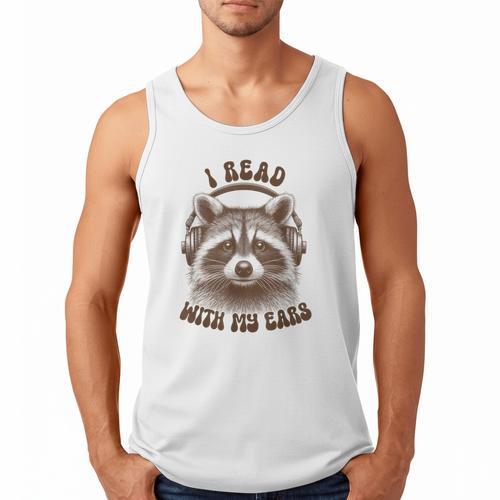 Audio Book Reader Book Lover Raccoon I Read With My Ears Men Tank Top - Bookorys
