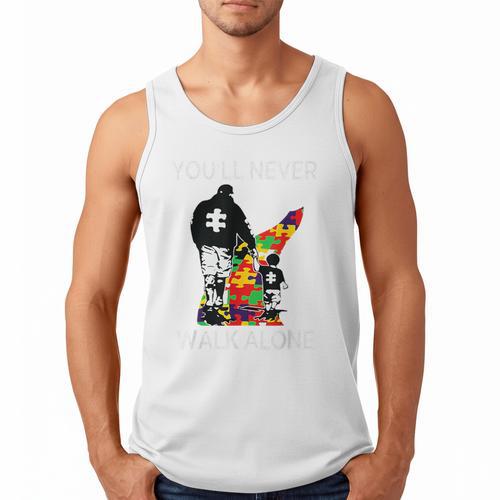 Autism Dad Support Alone Puzzle You'Ll Never Walk Premium Tri-Blend Men Tank Top - Father's Day Fun